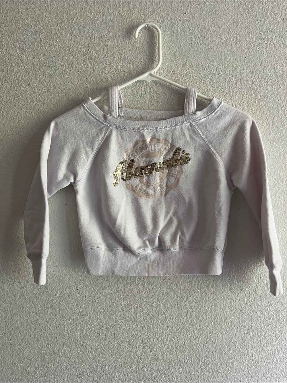 abercrombie kids White Sweatshirt with Gold Sequin Logo